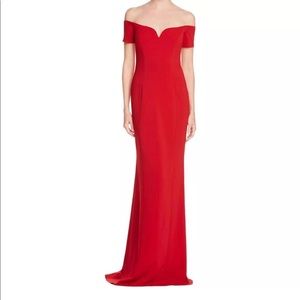 Badgley Mischa Red Crepe Off Shoulder Gown Size 12 NWT